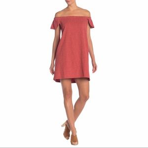 Madewell off-shoulder cap-sleeve dress textured spice rose XL NWT
